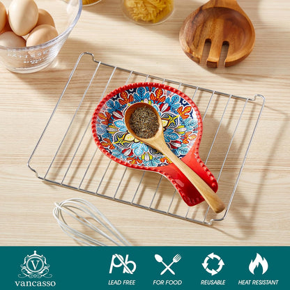 vancasso Ceramic Spoon Rest for Stove Top, 7.7 Inch Cooking Spoon Holder for Kitchen Counter Decor, Spoon Holder for Coffee Spoon Rest, Spoon Cradle, Spatula, Spoons or Tongs, Decorations, Red