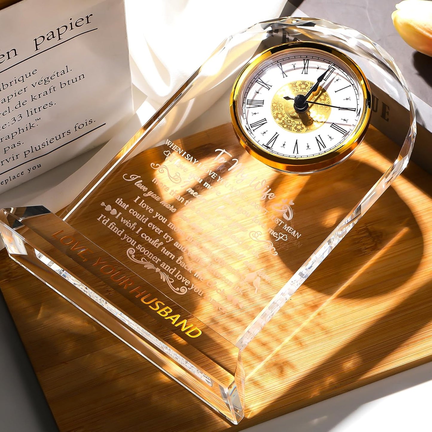 Gifts for Wife from Husband - Crystal Clock, Birthday, Wedding Anniversary Marriage Gifts Idea - to My Wife Clock Presents for Valentines Mother's Day (8.8'' Gift Boxed)