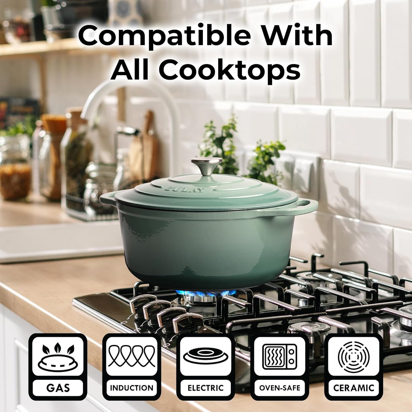 Zulay Kitchen 6 Quart Enameled Cast Iron Dutch Oven Pot with Lid – Premium Durability & Oven Safe up to 500°F – Heavy Duty Cookware Perfect for Bread Baking, Stews, Braising & Roasting - Aventurine