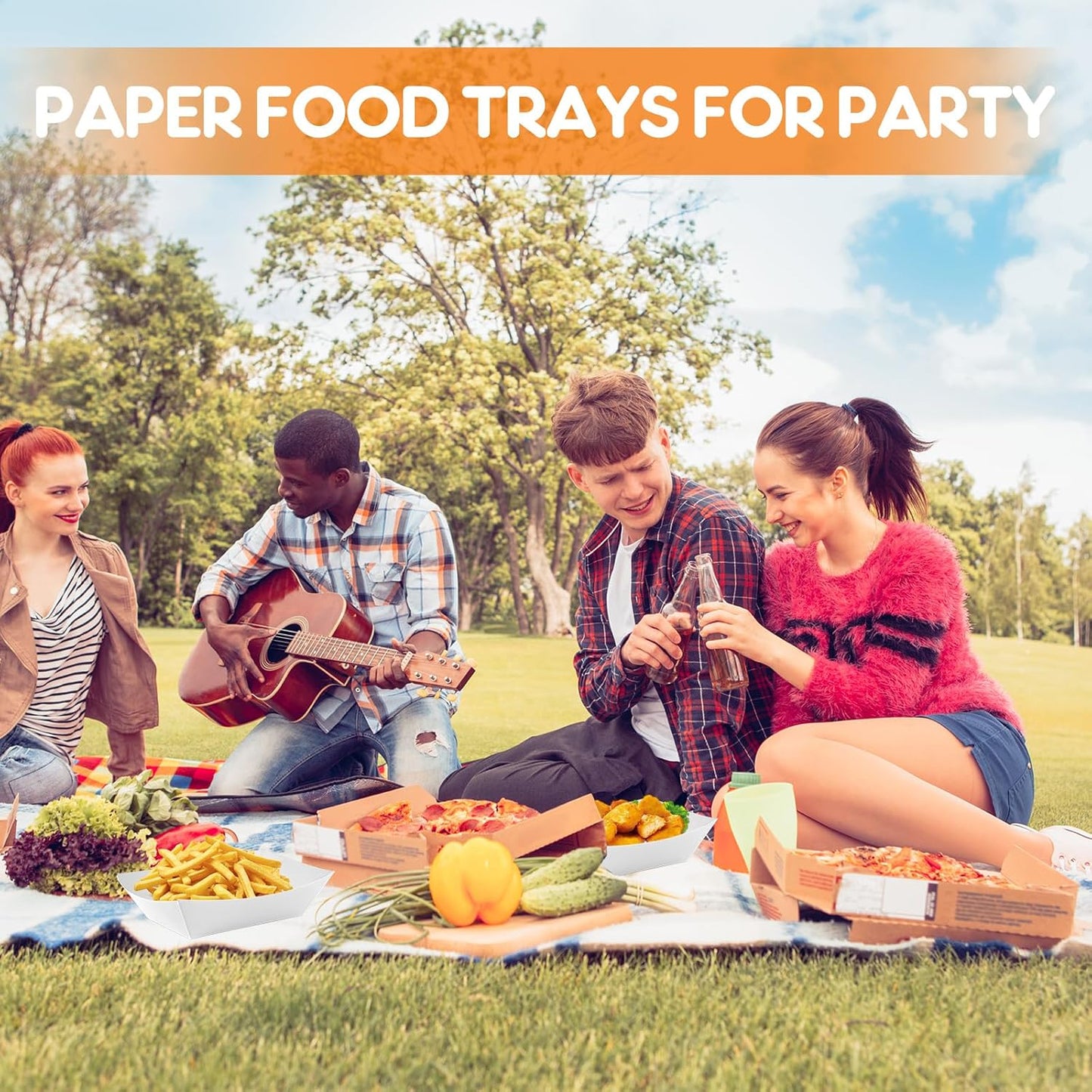 100 Pcs White Paper Food Tray Sturdy Disposable Food Boats Nacho Plates Disposable Serving Snack Trays for Catering, Party Birthday Supplies, and Food Service (White)