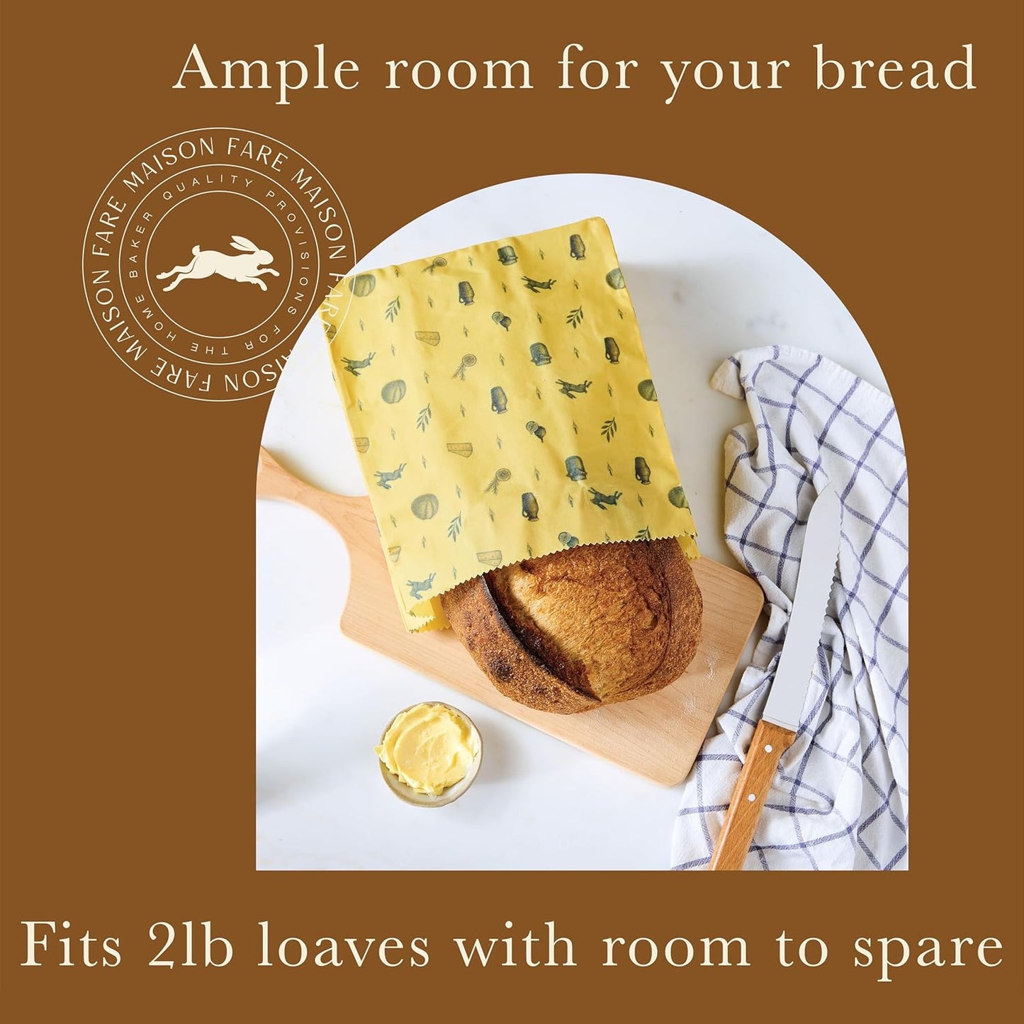 XL Beeswax Bag for Sourdough Bread, Produce & Cheese - Sustainble & Reusable Homemade Food Storage Container Made with Organic Cotton & Beeswax Liner, No Plastic - Keeps Fresh in Fridge & Freezer