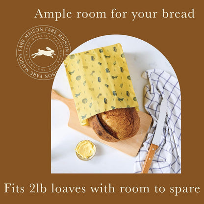 XL Beeswax Bag for Sourdough Bread, Produce & Cheese - Sustainble & Reusable Homemade Food Storage Container Made with Organic Cotton & Beeswax Liner, No Plastic - Keeps Fresh in Fridge & Freezer