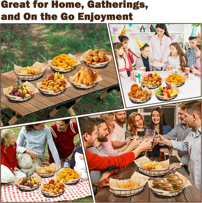 6 Pack Metal Fast Food Oval Baskets, Wire Bread Basket for Serving, Reusable Chip Burger Fruit Vegetables Bowl Storage for Kitchen Table, Restaurants, Snack Bar, 9.5" x 6.3" x 2"