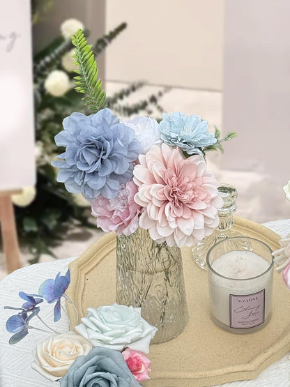 Pink Blue Flowers Combo Box, Light Blue Rose Silk Fake Flowers for DIY Floral Arrangements Wedding Bouquets Centerpiece Baby Shower Party Decoration (Blue Pink)