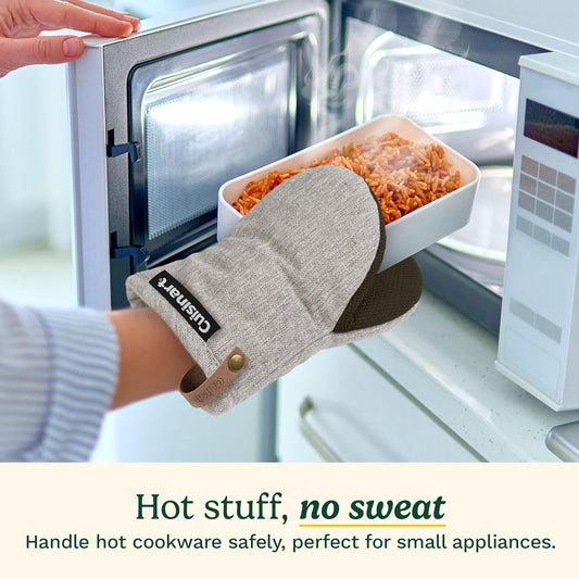 Cuisinart Heritage Mini Oven Mitts – 5.5” x 7” Heat-Resistant Kitchen Mitts for Oven with Non-Slip Neoprene Palm, Cotton Filling, and Faux Leather Loop – Durable Oven Mitt Set for Cooking & Baking