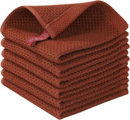 Homaxy 100% Cotton Waffle Weave Kitchen Dish Cloths, Ultra Soft Absorbent Quick Drying Dish Towels, 12 x 12 Inches, 6-Pack, Rust