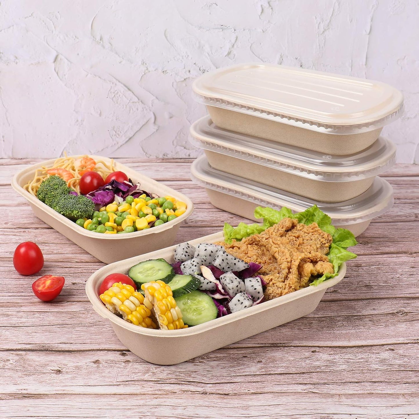 23 oz Disposable salad bowls with lids, Sugarcane Fiber Paper Bowls take away food containers meal prep food storage deli container 50 Pack