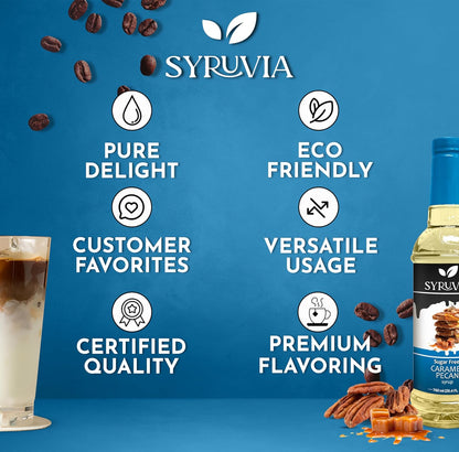 Syruvia Sugar Free Coffee Syrup, Caramel Pecan Flavored Syrup for Drinks, Lattes, and Desserts – 25.4 fl oz