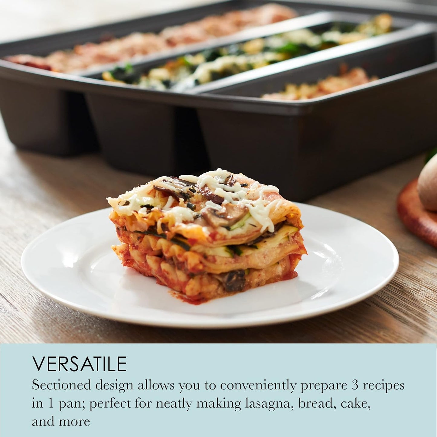 Chicago Metallic Professional Lasagna Trio Pan, Perfect for loaf breads, cakes and more 12.5 by 16 by 3 inches, Silver
