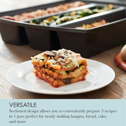 Chicago Metallic Professional Lasagna Trio Pan, Perfect for loaf breads, cakes and more 12.5 by 16 by 3 inches, Silver