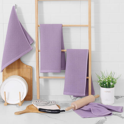 Homaxy 100% Cotton Waffle Weave Kitchen Dish Towels, Ultra Soft Absorbent Quick Drying Cleaning Towel, 13 x 28 Inches, 4-Pack, Lavender