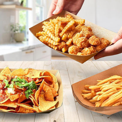 Ruthy’s Outlet Paper Food Trays Disposable Paper Boat, Kraft Serving Boats, Food Holder Trays for Snacks French Fries Nachos Hot Dog Tacos BBQ Party & Concessions (50, 5 lb)