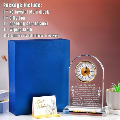 Gifts for Mom Crystal Clock Form Son Daughter on Mother's Day, Birthday - to My Mom Crystal Clock for Mother Desk Home Decor (8.8in, Gift Boxed)
