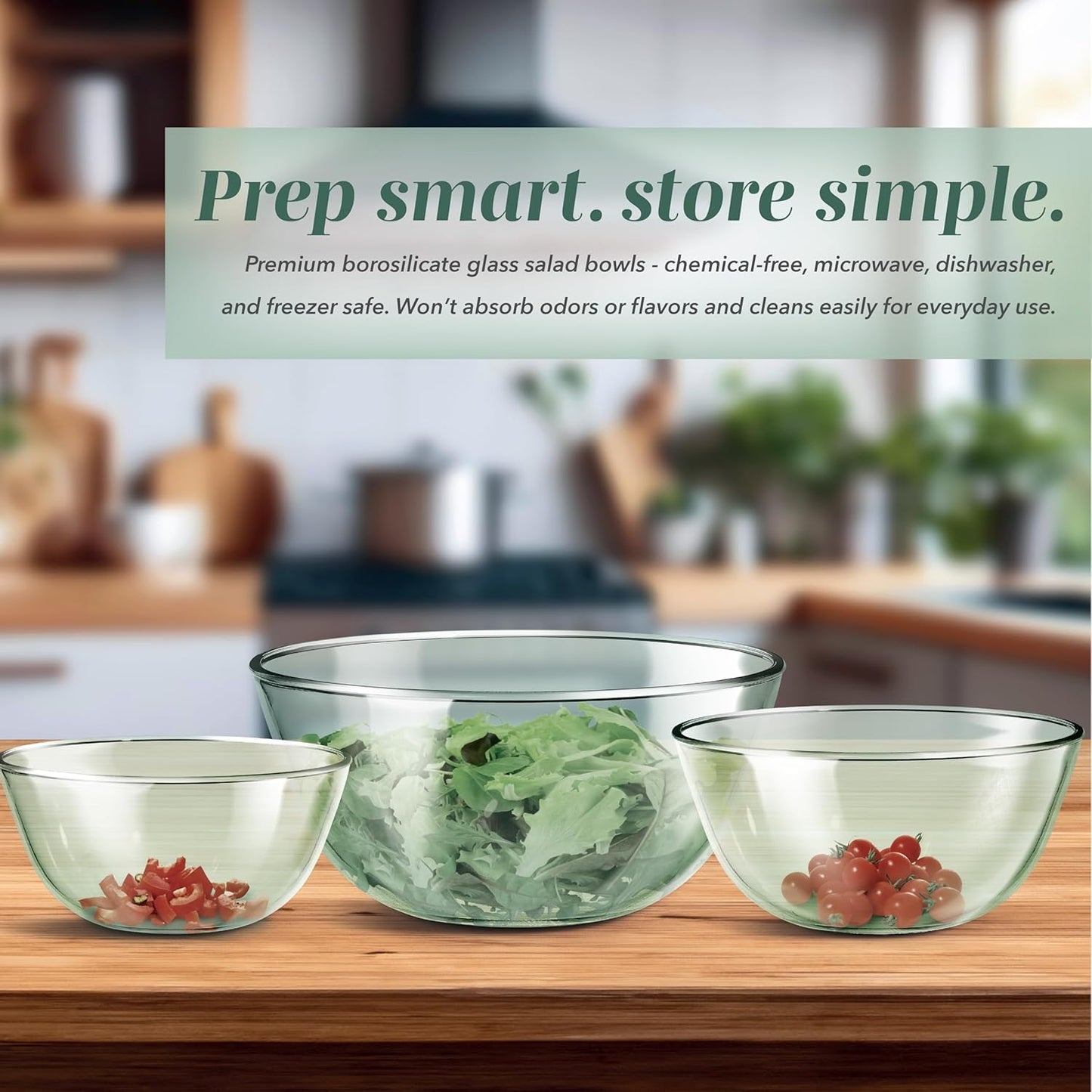 COOK WITH COLOR 12 Pc Glass Mixing Bowl Set with Lids – Borosilicate Glass Nesting Bowls for Cooking, Baking and Meal Prep, Colored Green