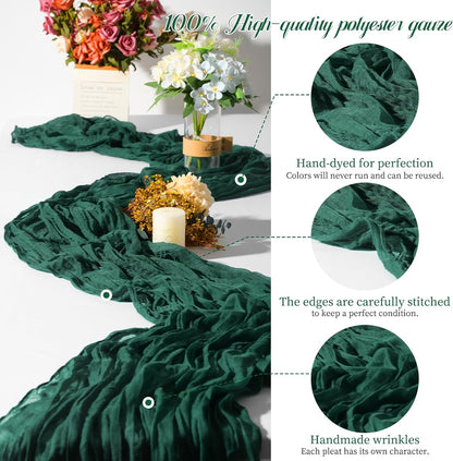 15 Packs Cheesecloth Table Runner Emerald Green,10 Ft Dark Green Rustic Gauze Boho Wedding Table Runner Decoration, Wedding Table Decor for Wedding Party Bridal Shower Table,21.5x120in