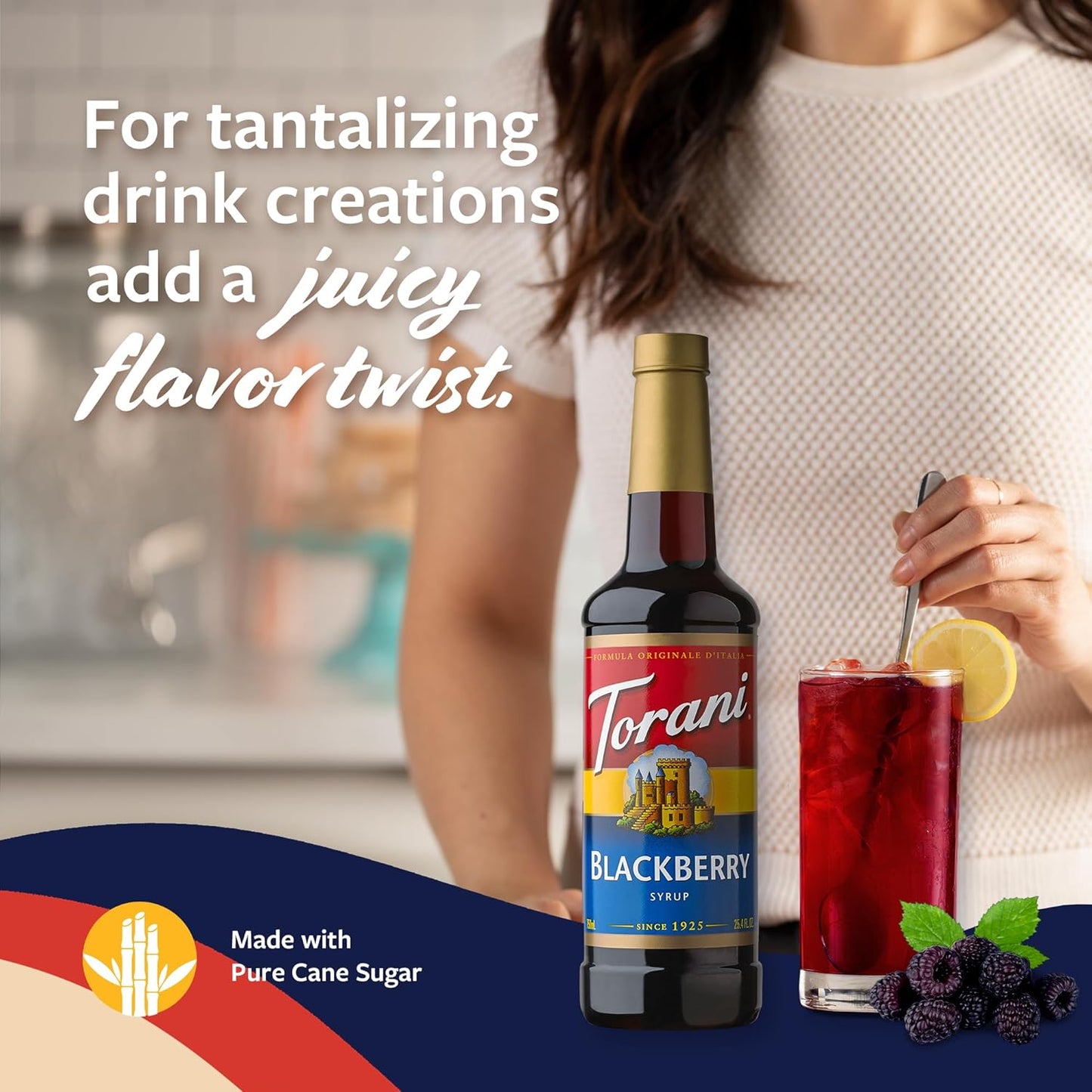 Torani Blackberry Syrup for Drinks, Flavoring for Iced Tea, Lemonade, and Sodas, Pump Included, 25.4 Oz