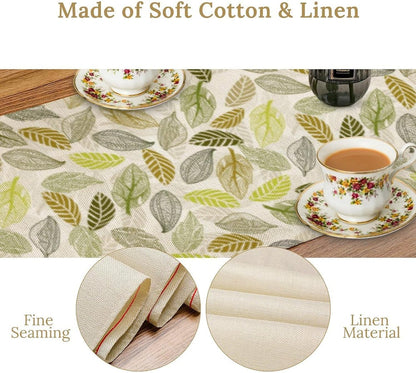 Boho Leaves Table Runner, Abstract Geometric Shapes Vintage Green Leaves Table Runner for Kitchen Party Dinner Home Living Room 13x36 Inch
