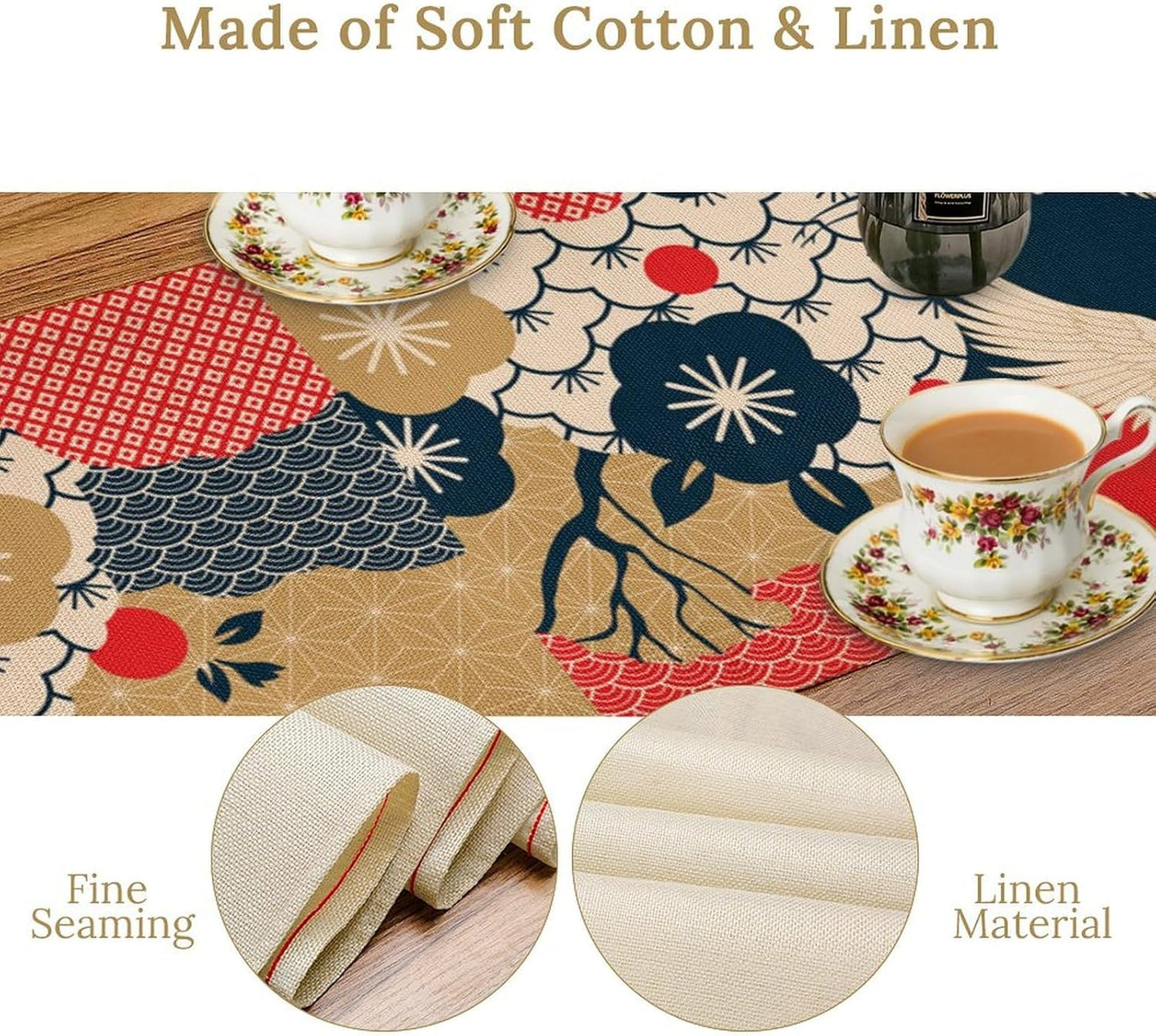 Crane Dinning Table Runner, Line Art Modern Janan Style Oriental Table Runner for Holiday Party Kitchen Study Living Room Home Bedroom Colorful 13x90 Inch