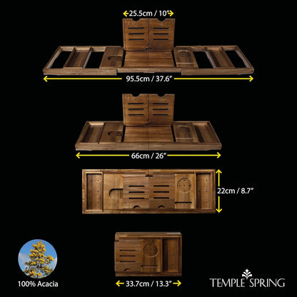 Temple Spring Foldable Bathtub Tray, Unique Design Selfcare Bathroom Caddy, Acacia Spa Bathroom Tray, Wooden Bathtub Accessories, Wedding Gift/Birthday Gift/New Home Bath Table – Not Teak