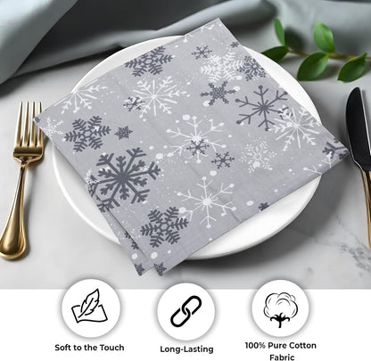 Urban Villa Christmas Dinner Napkins Grey Snowflake Print Cloth Napkins Set of 12 Size 20x20 Inches 100% Cotton Dinner Napkins for Christmas Celebrations Wedding Parties Everyday use Soft Quality