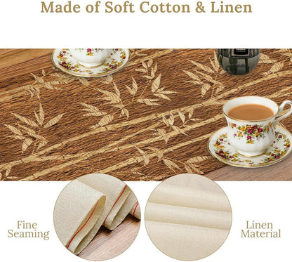 Bamboo Table Runner, Chinese Japanese Abstract Art Tree Forest for Kitchen Dining Wedding Party Holiday Table Runners Yellow 13x90 Inch