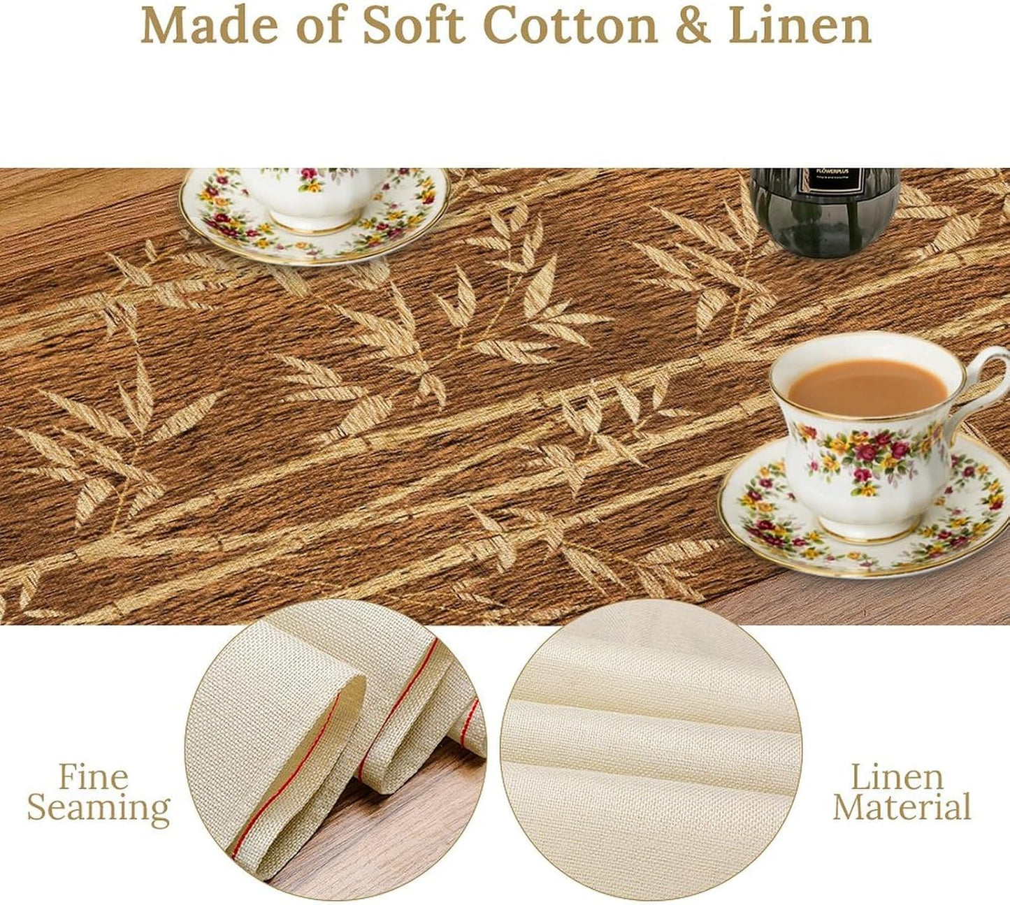 Bamboo Table Runner, Chinese Japanese Abstract Art Tree Forest for Kitchen Dining Wedding Party Holiday Table Runners Yellow 13x60 Inch