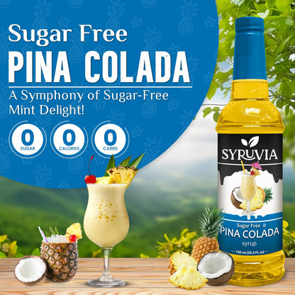 Syruvia Sugar Free Pina Colada Syrup, Flavored Syrup for Cocktails, Drinks, Lemonades, Iced Teas, and Desserts – 25.4 fl oz
