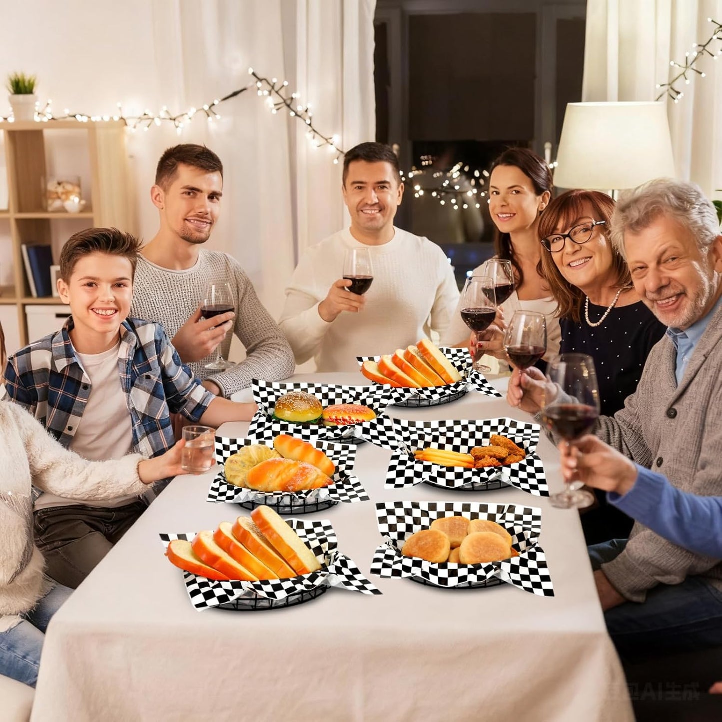 Hushee 12 Pcs Wire Bread Basket Bulk 9.5x6.2x2.2 Inch Oval Metal Dinner Roll Baskets for table Serving Fruit Bowl with 50 Checked Deli Paper Liners for Restaurant Kitchen Fast Food