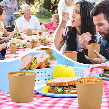 Sabary 50 Pack 24 oz Paper Soup Containers with Lid Disposable Kraft Soup Food Bowl Microwavable Food Storage Ice Cream Containers Nice for Restaurants(Brown)