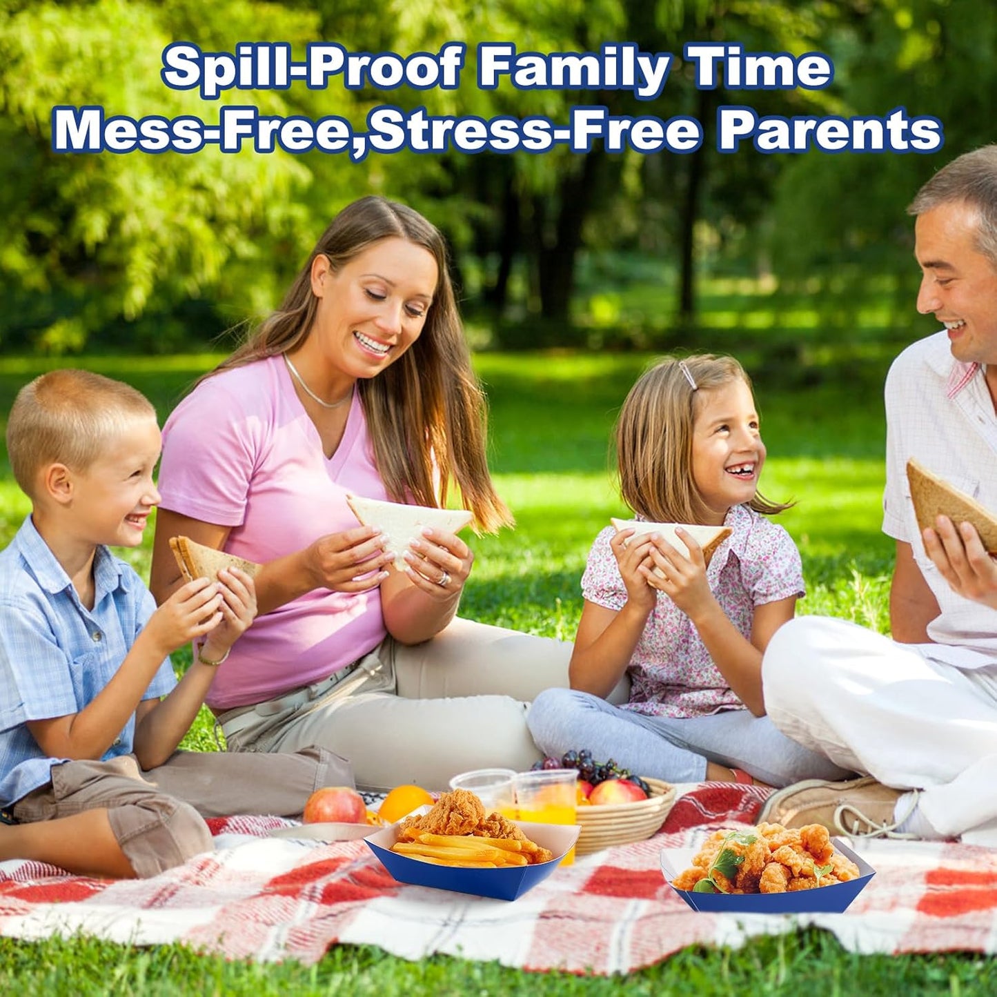 50 Pcs 2lb Paper Food Boat Trays Disposable，Snack Tray，Food Trays for Snack French Hot Dog Taco Popcorn Picnic party Wedding，Concession Stand Supplies (Blue)