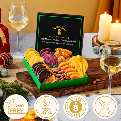 Christmas Gift Baskets - 7 Tropical Flavors Chocolate Orange Christmas Fruit Basket Gift |12.5oz Soft Dried Fruit gift Baskets for Delivery | Holiday Gift Baskets for Christmas Food Gifts for Adults