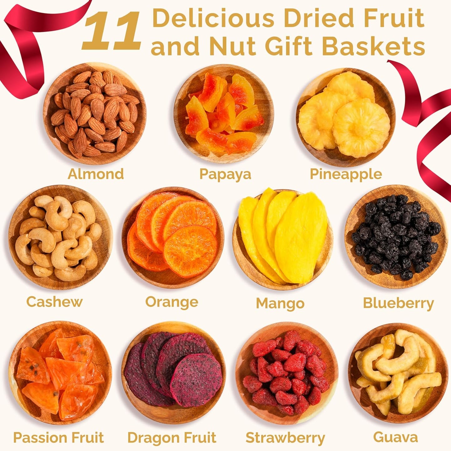 Christmas Gift Baskets - 11 Tropical Flavors - 20oz Soft Dried Fruit Basket Gift | Holiday Gift Baskets for Adults - Dried Fruit Gift Basket - Christmas Food Gifts - Family Gifts for Christmas Basket