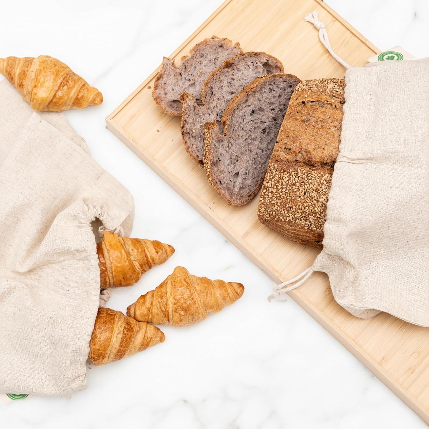 Reusable Linen Sourdough Bread Bags - 2 Pack Reusable, Undyed, Toxic-free, Washable and Perfect for Storing and Transporting Your Homemade Bread - Artisan Linen Bread Loaf Bags (2 Bags - 12”x15”)