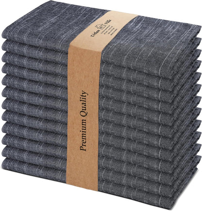 Urban Villa Cloth Napkins Set of 12 20x20 Inches 100% Cotton Napkins Cloth Washable Durable Reusable Absorbent Table Dinner Napkins Cloth for Hotel Lunch Restaurant Weddings Parties - Black Chambray