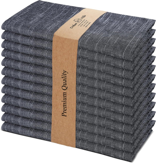 Urban Villa Cloth Napkins Set of 12 20x20 Inches 100% Cotton Napkins Cloth Washable Durable Reusable Absorbent Table Dinner Napkins Cloth for Hotel Lunch Restaurant Weddings Parties - Black Chambray