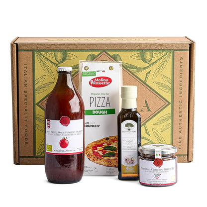 Bellina Organic Pizza Kit Gift Basket - Authentic Homemade Pizza Making Kit - Ideal for Beginners and Home Chefs, Italian Gift Basket Includes Organic Crust Mix, Sauce, Garlic EVOO & Sun-Dried Tomatoes