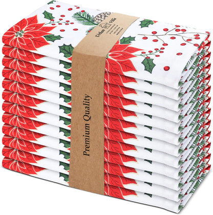 Urban Villa Cloth Napkins Set of 12(20x20 Inches)100% Cotton Napkins Cloth Washable Durable Reusable Absorbent Table Dinner Napkins Cloth for Christmas Hotel Lunch Restaurant Parties –Pine Cone Print