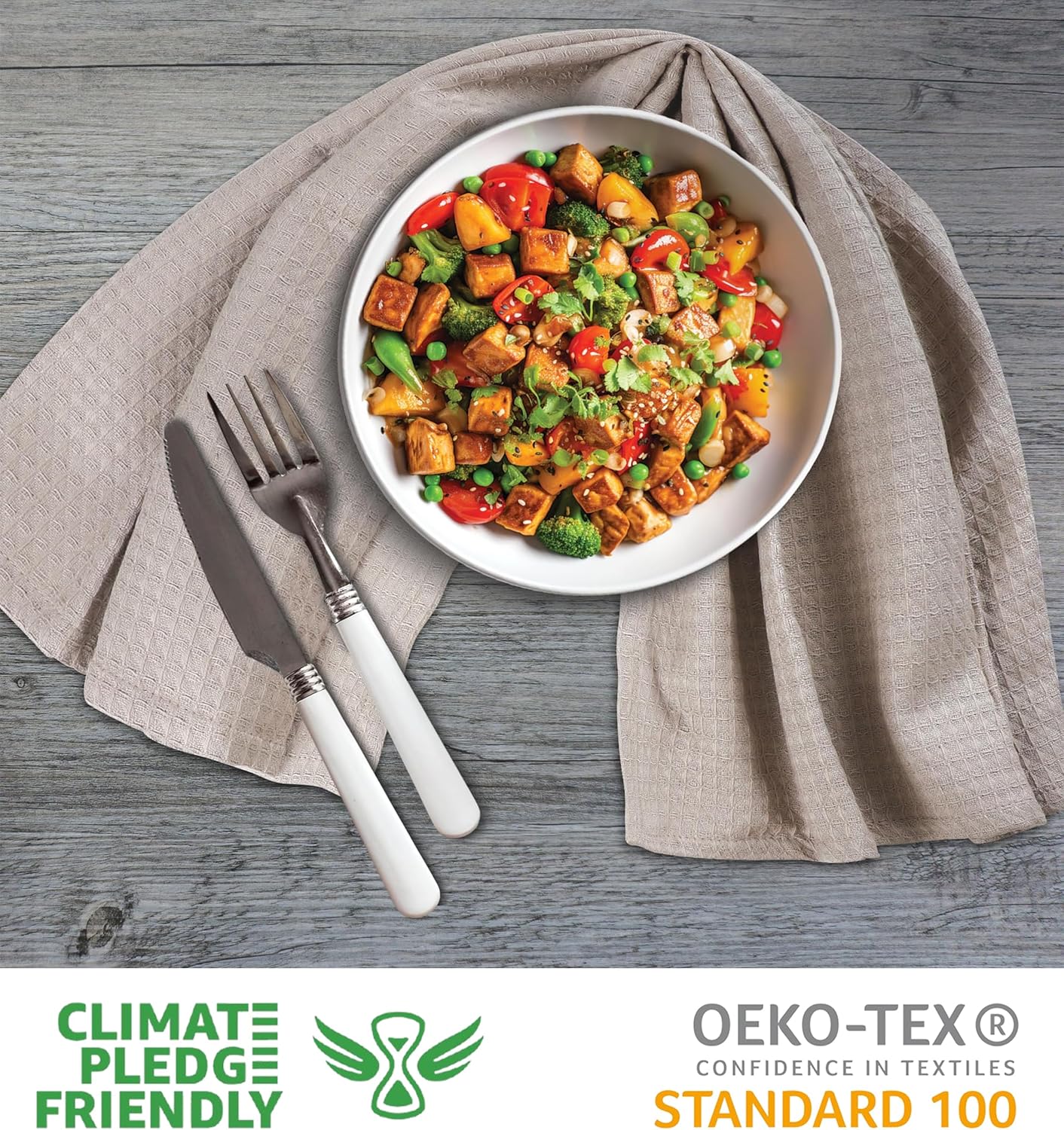 Urban Villa Kitchen Towels Waffle Dish Towels for Kitchen Smoke Color Set of 6 Over Sized 18x28 Inches Kitchen Towels Highly Absorbent 100% Cotton Mitered Corners Kitchen Hand Tea Towels Dish Cloths