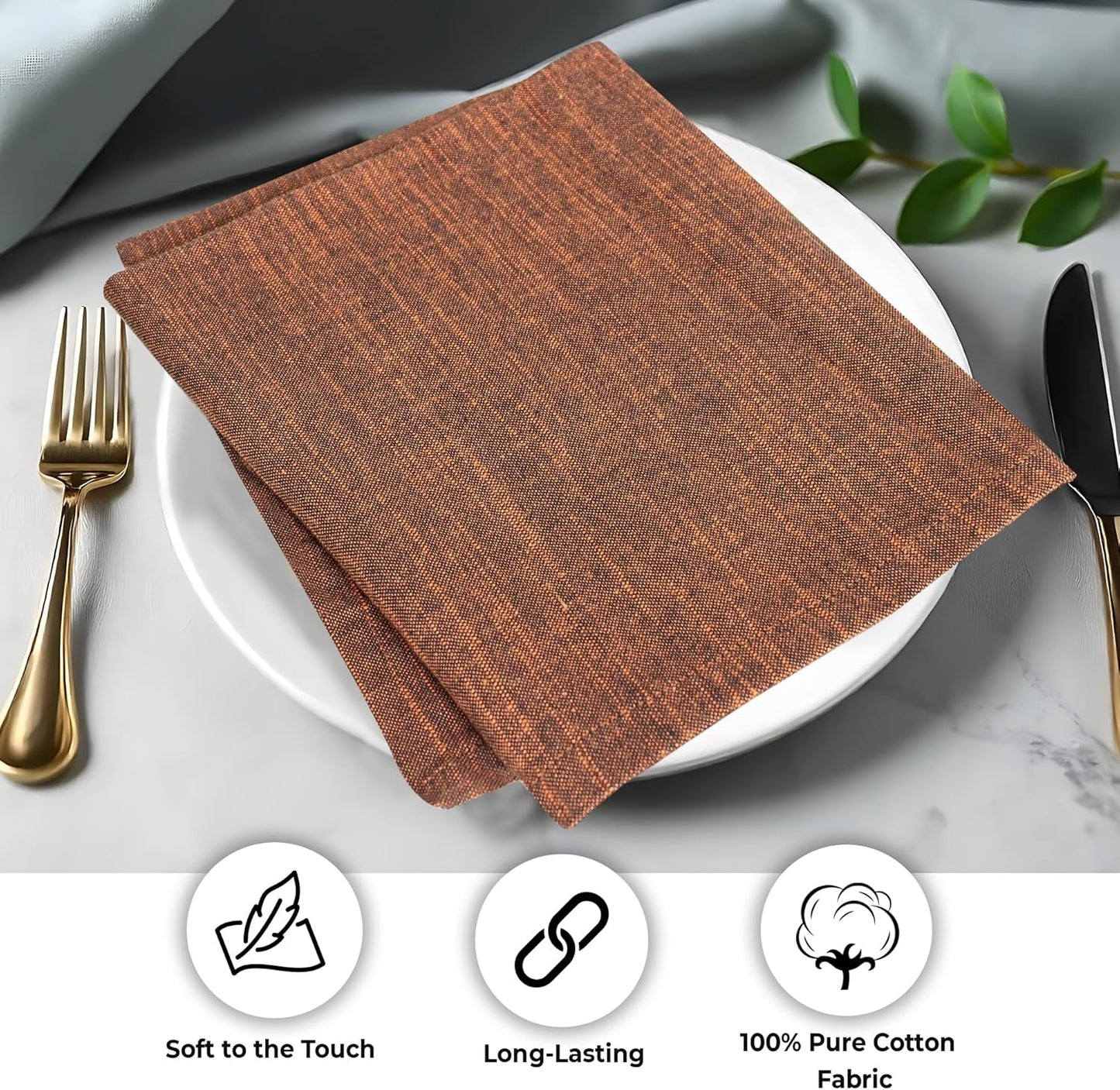 Urban Villa Cloth Napkins Set of 12 20x20 Inches 100% Cotton Napkins Cloth Washable Soft Durable Reusable Absorbent Table Dinner Napkins Cloth for Hotel Lunch Restaurant Weddings Parties-Orange Black