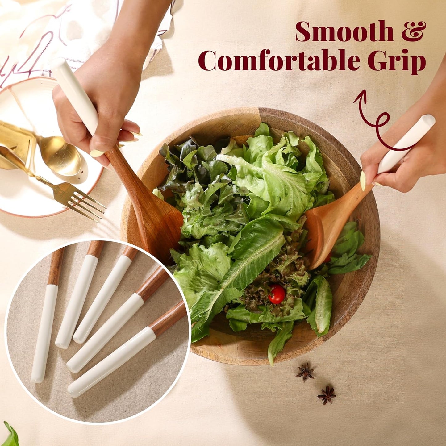 Folkulture Wooden Spoons for Cooking | 12" Premium Acacia Wooden Utensil Set of 5 - Smooth Finish, Soft Comfort Cooking Utensils Set for Kitchen, Gifts | Non Stick Wooden Cooking Utensils Set of 5