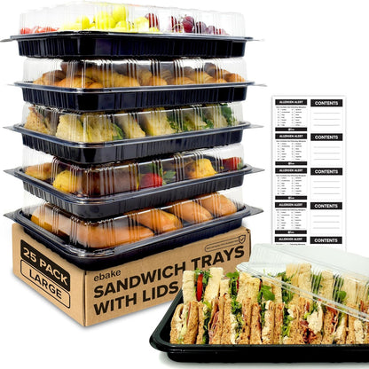 25 Pack Catering Trays with Lids – 17" Serving Tray with Lid, Heavy Duty Recyclable Plastic Party Platters for Catering, Buffet, Picnics & Events – Food Tray with Clear Lid (17.72 x 12.20 x 2.95 inch)