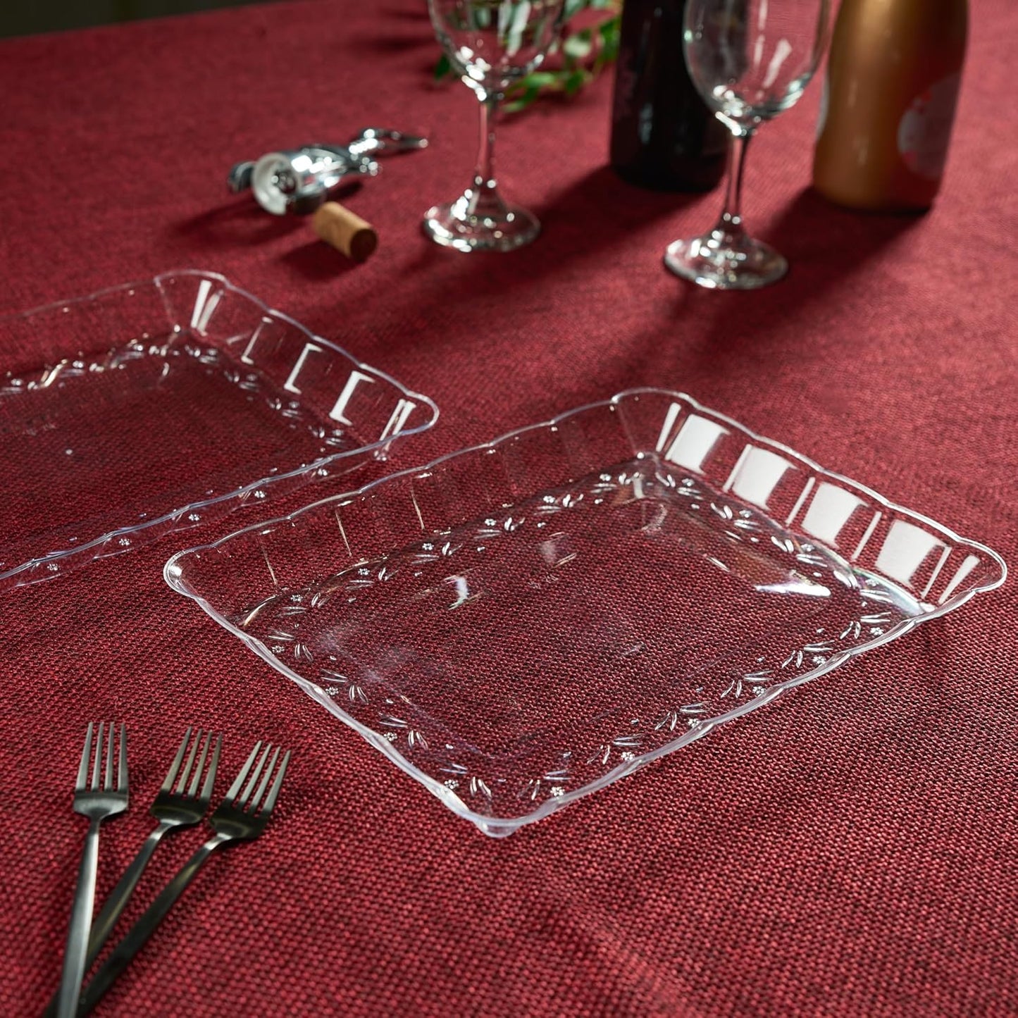 Plasticpro Plastic Serving Trays - Serving Platters Rectangle 9X13 Disposable Party Dish 8 Clear