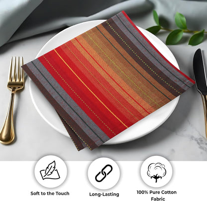 Urban Villa Cloth Napkins Cuisine Stripes 100% Cotton Absorbent Dinner Napkins Set of 12 20x20 Inches Red Multi Color Soft Durable Washable and Reusable Ideal for Everyday Use Wedding Parties Napkins
