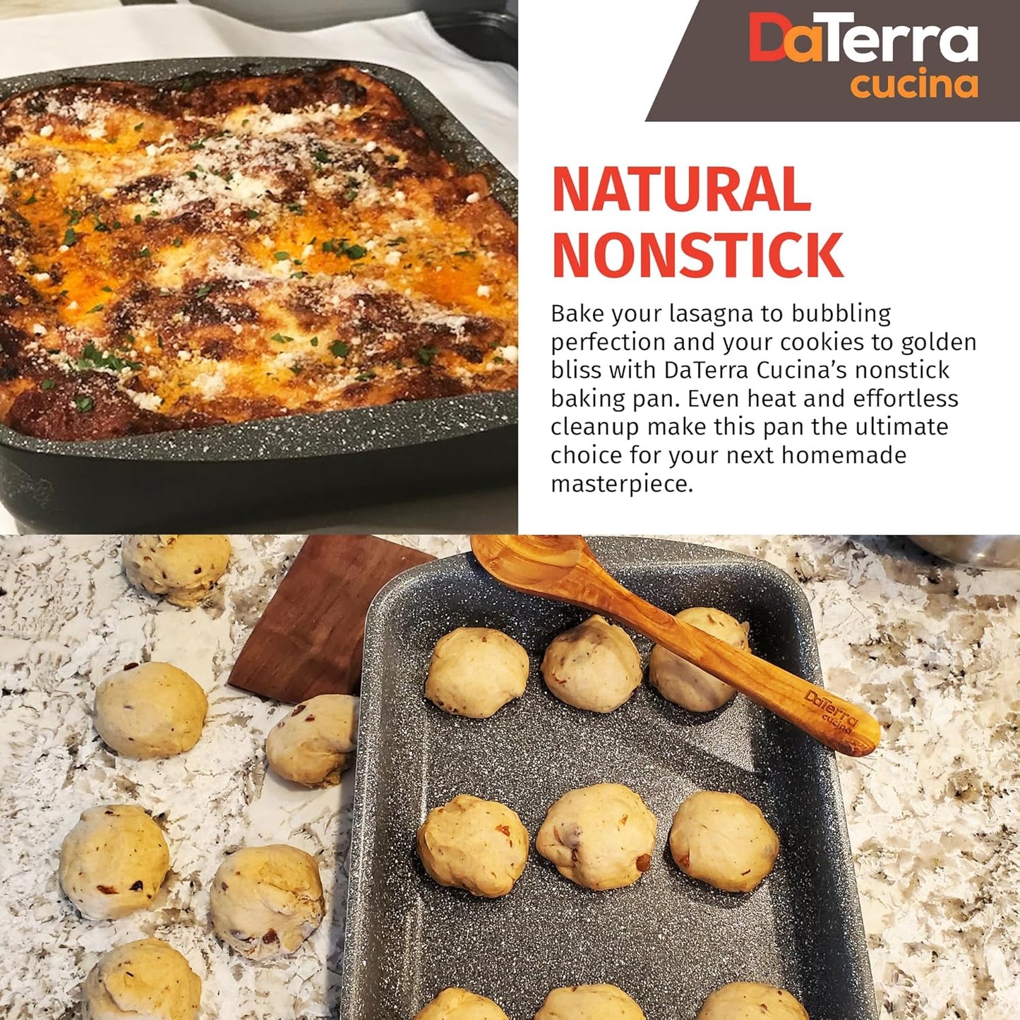 DaTerra Cucina Nonstick Roasting & Lasagna Pan – 16"x12"x3", Ceramic-Coated, Oven & Stovetop Safe to 600°F, Sturdy Base, PTFE, PFOA & Lead-Free, Durable & Stylish Deep Roasting Tray - Made in Italy