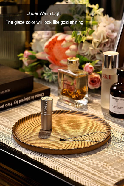 Vanity Tray, Candle Tray, Bathroom Tray, Countertop Tray, Perfume Holder Organizer, Decorative Tray for Dresser, Table, Bathroom Countertop, Home décor, Round, Brown, 8"×8"