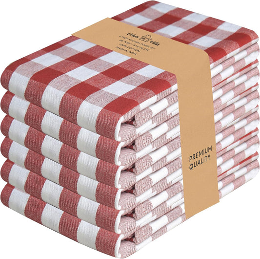 Urban Villa Kitchen Towels Set of 6 Buffalo Checks Rust Kitchen Towels 20X30 Inches 100% Cotton Highly Absorbent Kitchen Towels Premium Quality Ultra Soft Mitered Corners KitchenTowels