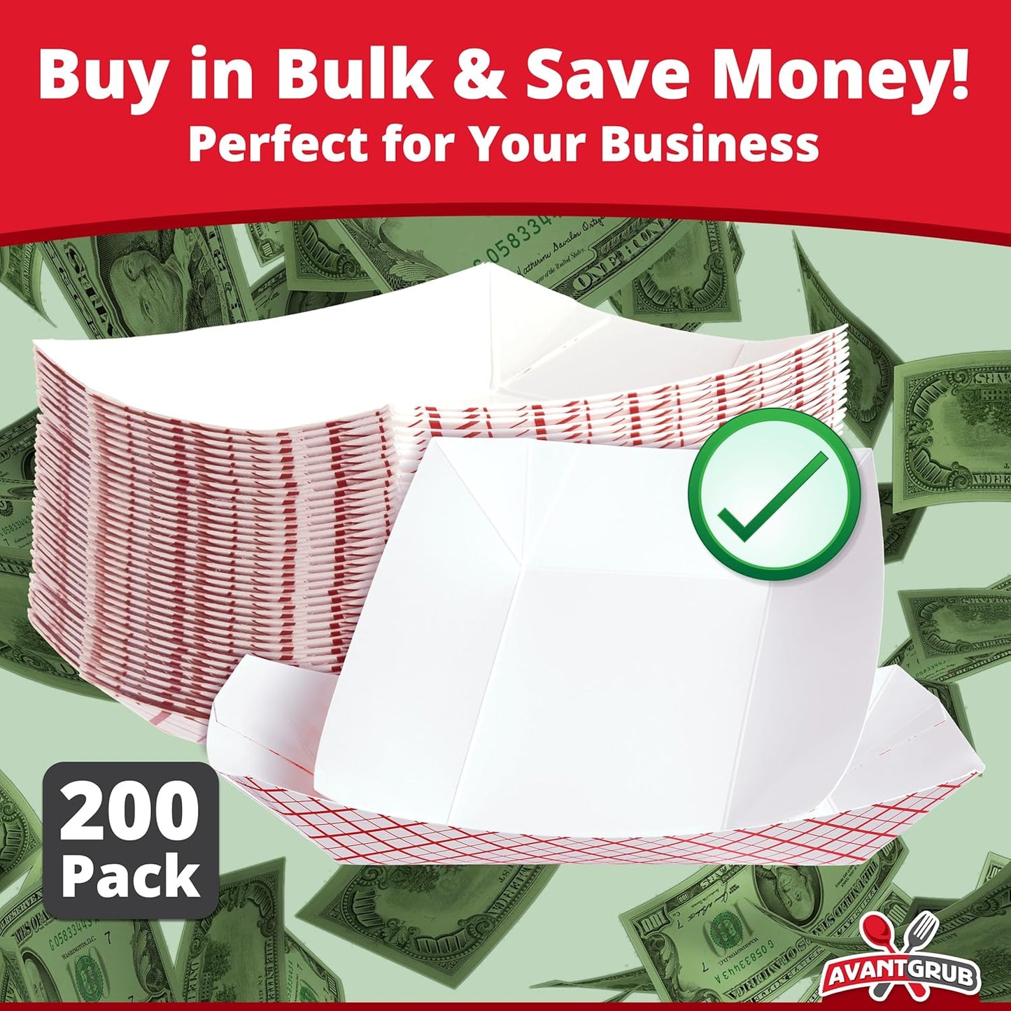 Heavy Duty, Greaseproof .5 Lb Paper Food Trays 200 Pk. Recyclable, Coated Mini Paperboard Baskets. Ideal Tray for Festival, Carnival and Concession Stand Treats Like Fries, Ice Cream and Onion Rings