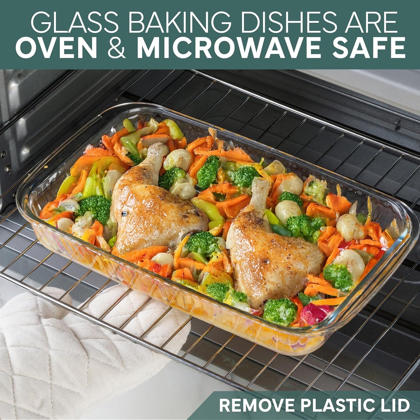 COOK WITH COLOR 8-Piece Deep Glass Baking Dish Set with Plastic Lids – Casserole and Food Storage Containers for Lasagna, Leftovers – Freezer-to-Oven, Microwave & Dishwasher Safe, Fluted Sage