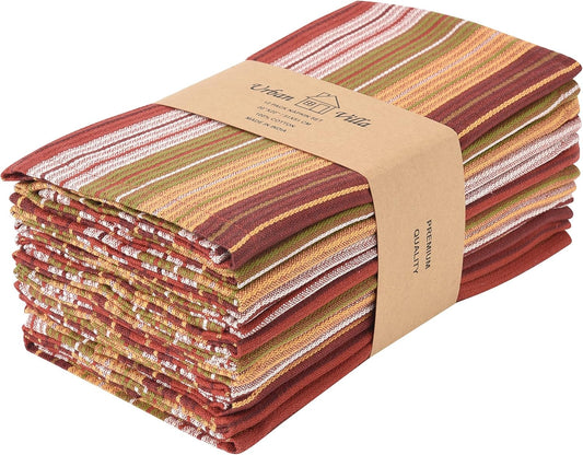 Urban Villa Cloth Napkins Set of 12 20x20 Inches 100% Cotton Napkins Cloth Washable Durable Reusable Absorbent Table Dinner Napkins Cloth for Thanksgiving Hotel Lunch Restaurant Parties – Fall Stripes