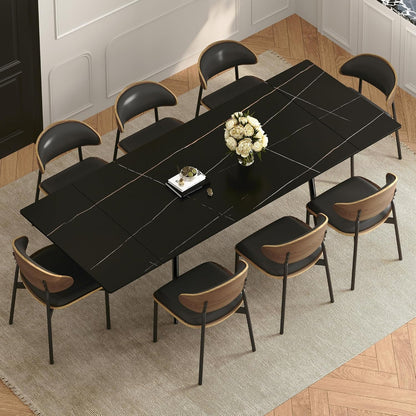 62.9"-94.4" Modern Extendable Dining Table for 6 to 10 Seats, Rectangular Sintered Stone Table with High Hardness and Easy Maintenance for Dining Room Family Gathering, Black Top
